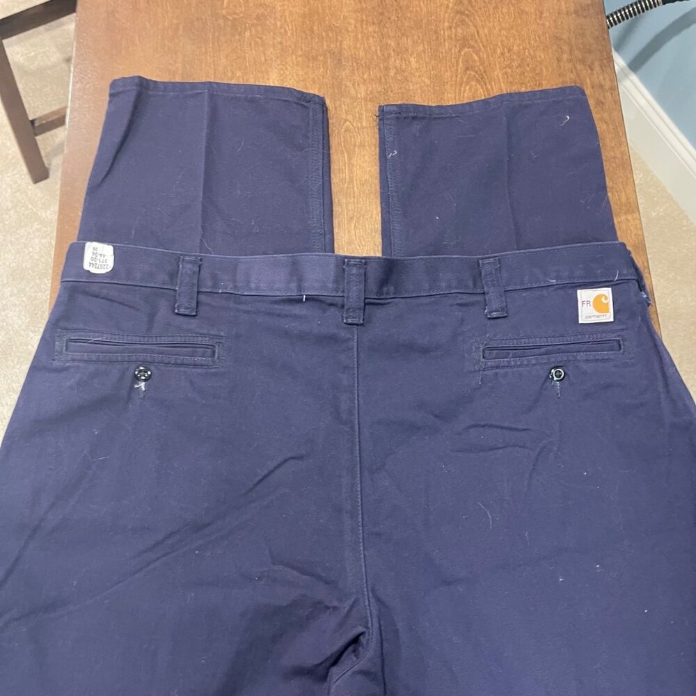 Carhartt FR Flame Resistant Navy Blue Canvas Work Pants Size 44x34 Welder 371-20 - Picture 5 of 15